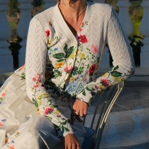 Current Air White Floral Embroidered Knit Cardigan